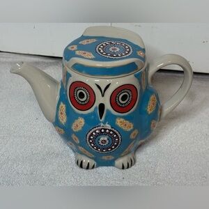 Vintage Ceramic Owl Teapot Hand Painted and Enamled Pottery Tea Pot by Royal